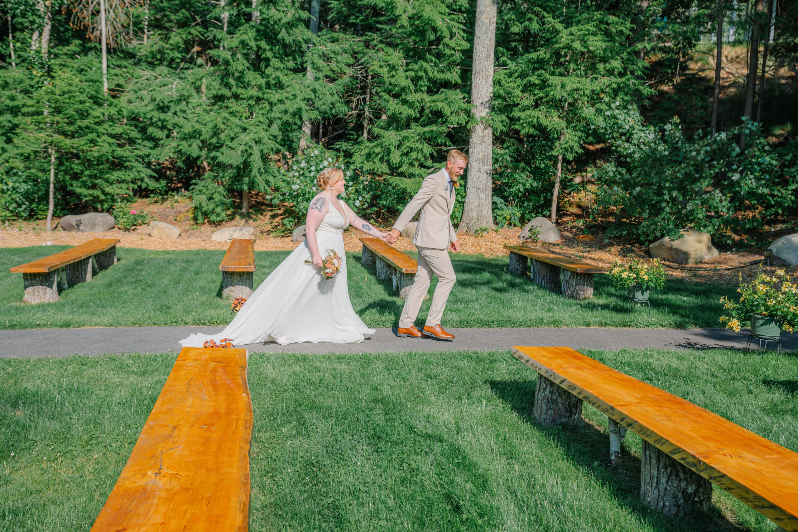 Boston wedding couple walking together naturally during sunset portraits